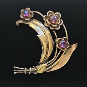 CROSBY FLORAL BROOCH WITH PURPLE STONES 1/20 10KGF STERLING BASE